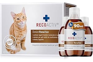 RECOACTIV Tonico Renaltan per Gatti, 3 x 90 ml, integratore Alimentare con chelante di fosfati per ridurre Il Contenuto di fosfato nell’Alimentazione in Caso di insufficienza renale o IRC.