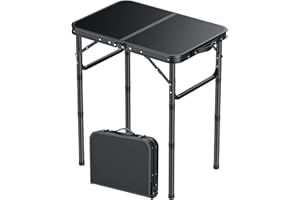 HOMGEN Mesa Plegable con Altura Ajustable 25/50/70cm Mesa de Camping Portátil de MDF Negra Mesa Auxiliar Ligera Multiusos para Camping Picnic Exterior e Interior 58x40cm Compacta Fácil de Transportar