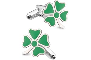 VASSAGO Gemelos de trébol de cuatro hojas para hombre, de acero inoxidable, trébol verde, trébol irlandés, irlandés, de la suerte, gemelos de trébol de la suerte, joyería de negocios, boda, camisas