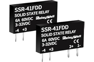 RELEYWELL (2pcs) Solid State Relay DC SSR 3-32V Input, 5-60V Output, 1A Mini Module - 12V 5V 3.3V - Contactless, Slim