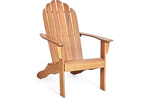 GIANTEX Chaise Adirondack de Jardin en Bois d'Acacia, Fauteuil de Jardin Extérieur Charge160 kg, pour Balcon, Terrasse (Naturel)