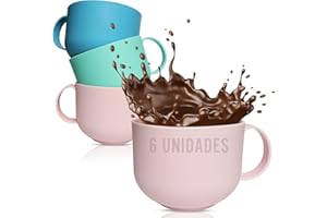 Mypicompany. Set de 6 Tazas Desayuno Grandes de Plástico -Libre de BPA-. Tazas Grandes Desayuno xxl de 600ml en Colores Pastel. (6, PASTEL)