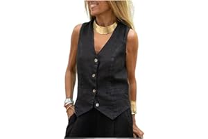 KWTF Gilet da donna in lino di cotone tinta unita con gilet da indossare all'esterno per andare al lavoro con gilet da donna