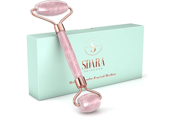 Sdara Rouleau en quartz rose - pour le visage - combat les rides et les poches sous les yeux/libère les sinus congestionnés - pour un teint unifié