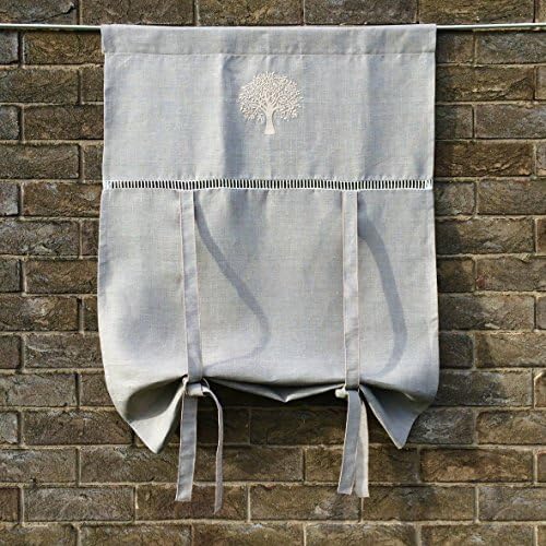 Natural Beige 100% Flax Linen Tie Up Kitchen Curtain Front Door Woodland Tree Cottage Decor