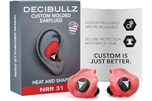 Decibullz - Custom Molded Earplugs, 31dB Highest NRR, Comfortable Hearing Protection for Shooting, Travel, Swimming, Work and Concerts (Red)