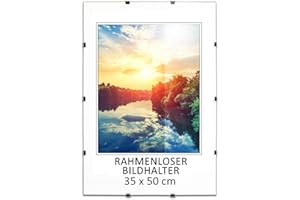 MG Design Rahmenloser Bilderrahmen, B3, 35 x 50 cm - mit Clips, Acrylglas, HDF-Platte - zum vertikalen oder horizontalen Aufhängen/Aufstellen, Cliprahmen für Fotos, Poster, Puzzles