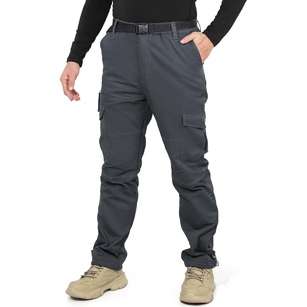 Pantalon Cargo Polaire Chaud Homme - Hiver Militaire 6 Poches - Vert Kaki Noir