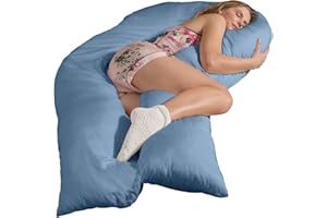 ‎TRAUMREITER Traumreiter Seitenschläferkissen Jumbo XXL mit Bezug Baumwolle taubenblau - Schwangerschaftskissen zum schlafen - XXL Stillkissen Komfortkissen Erwachsene U Form Seitenschläfer Kissen Body Pillow
