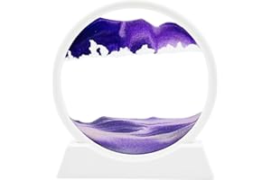 AzureLeap 3D Dynamic Sand Art Liquid Motion, Moving Sand Art Picture Round Glass 3D Deep Sea Sandscape in Motion Display Flowing Sand Frame Relaxing Desktop Home Office Work Decor (7 inch-Purple)