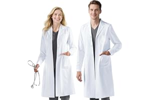BSBUY Chemiczny fartuch laboratoryjny dla mężczyzn, kobiet, unisex biały fartuch długi laboratorium medyczne kosmetyczka z kieszeniami, do pracy, warsztat lekarski pielęgniarka karnawał Halloween