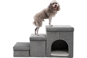 ARKYOMI 3-stopniowe schody dla ma?ych psów z miejscem do przechowywania, na ?ó?ko, sof?, 60 cm wysoko?ci, dla starych kotów, g?bka, schodki dla zwierz?t domowych, szaro-niebieskie