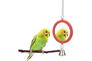 Hypeety Pet Bird Mirror with Bell Interactive Parrot Toy Bird Cage Mirror for Cockatiel Parakeets Canaries Budgie (RED)