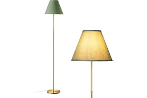 EDISHINE Retro Floor Lamp for Living Room, Tall LED Standing Lamp with Linen Lampshade, E27 Base, Foot Switch, 2700K Bulb Included, Gray Green