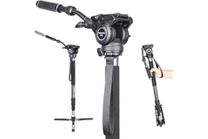 Carbon Fiber Video Monopod-INNOREL VM75CK Professional Hydraulic Fluid Head Monopod Removeable Multifunctional Travel Tripod Stand for Gopro DSLR Camera Telescopic Camcorders, Max Load 22pounds/10kg