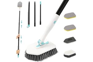 Canvint Bathroom Shower Cleaning Brush, Scrubbing Brush with 51'' Long Handle and Locking Head, Detachable Tile Cleaner Brush Cleaning Products for Shower Floor Bathtub Wall Glass (White)