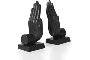 Aoneky Żeliwne Podpórki do Książek w Kształcie Dłoni - Dekoracyjne Końcówki do Książek na Biurko Półkę, Nowoczesna Minimalistyczna Figurka Rzeźba Dekoracja do Domu Biura Księgarni, 2 Sztuki, Czarny