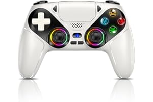 GAMROMBO RGB Wireless Controller for PS5, Compatible with PS5 Pro/Slim/PC, Bluetooth Gamepad with Back Paddles, LED Lighting, Marco, Turbo, Dual Vibration, 6-Axis Sensor, 3.5mm Audio Jack, Touchpad - White
