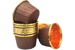 Spesh 50 Piezas Moldes Magdalenas Papel Molde Muffins Papel Aluminio para Navidad, Fiestas de Cumpleaños, Halloween(marrón-dorado)