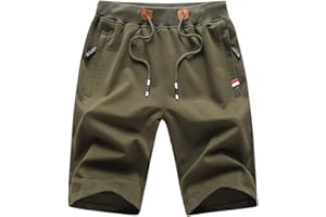 ZOXOZ Short Jogging Homme Coton avec Poches Zippées