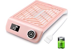 Kredioo Brushless Nail Dust Collector 5000RPM Rechargeable with Reusable Filter & Dust Brush Low Noise Powerful Vacuum Suction Cleaner Fan for Acrylic Nail Polishing, Salon & Home Use