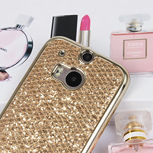 HTC ONE M8 Hülle,HTC ONE M8 Case,HTC ONE M8 Glitzer Hülle,Ukayfe Glitzer Schutzhülle Bling Strass Diamant TPU Silikon Hülle für HTC ONE M8 Weiche TPU Abdeckung Schutzhülle Kratzfeste Überzug Rahmen TPU Handyhülle Handytasche Metallic Bumper Chrom Cover Schutzhülle Etui Bumper für HTC ONE M8 Case – Gold - 3