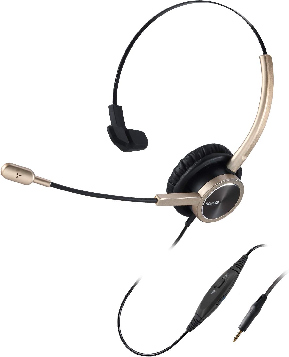 MAIRDI Telephone Headset for Cell Phone Monaural, 3.5mm PC Headset with Microphone Noise Canceling for iPhone Samsung Laptops Mac Tablets, w/Mic Mute for Call Center Office Teams Skype Clear Chat
