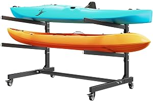 VEVOR Fristående kajakförvaringshylla för 2 kajaker/kanot/surfbrädor/paddleboard, kajakstativ med låsbara hjul för utomhus- o