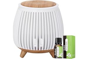 PARAHON Diffuser Ultrasonic Aroma Humidifier – Portable USB Mini Essential Oil Diffuser with LED Mood Light – Cool Mist Air Freshener for Home, Office, Car, Bedroom, Travel - 140ml (Wood Grain White)
