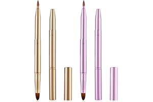 LARREL 2 Pcs Lip Brush for Lipstick, Double Ended Retractable Lipstick Brush with Cap Reusable Versatile Lip Applicator Wands for Lips Gloss, Eyeshadow Include Lid (Gold and Pink)