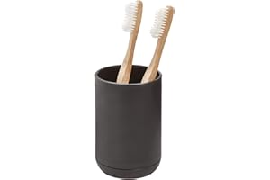 INTERDESIGN iDesign 28537 Cade Toothbrush Holder, Round Plastic Toothbrush Stand for Regular and Electric Toothbrushes, Black, 7.6 cm x 7.6 cm x 11.4 cm