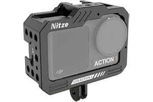 Nitze OSMO Action 4 Action 3 Cage für DJI Osmo Action 3 /Action 4, Kamerakäfig mit Dual Built-In Cold Shoe und Magnetischem QR Adapter, Metallschutzkäfig mit Mehreren 1/4" Gewindebohrungen - T-D01A