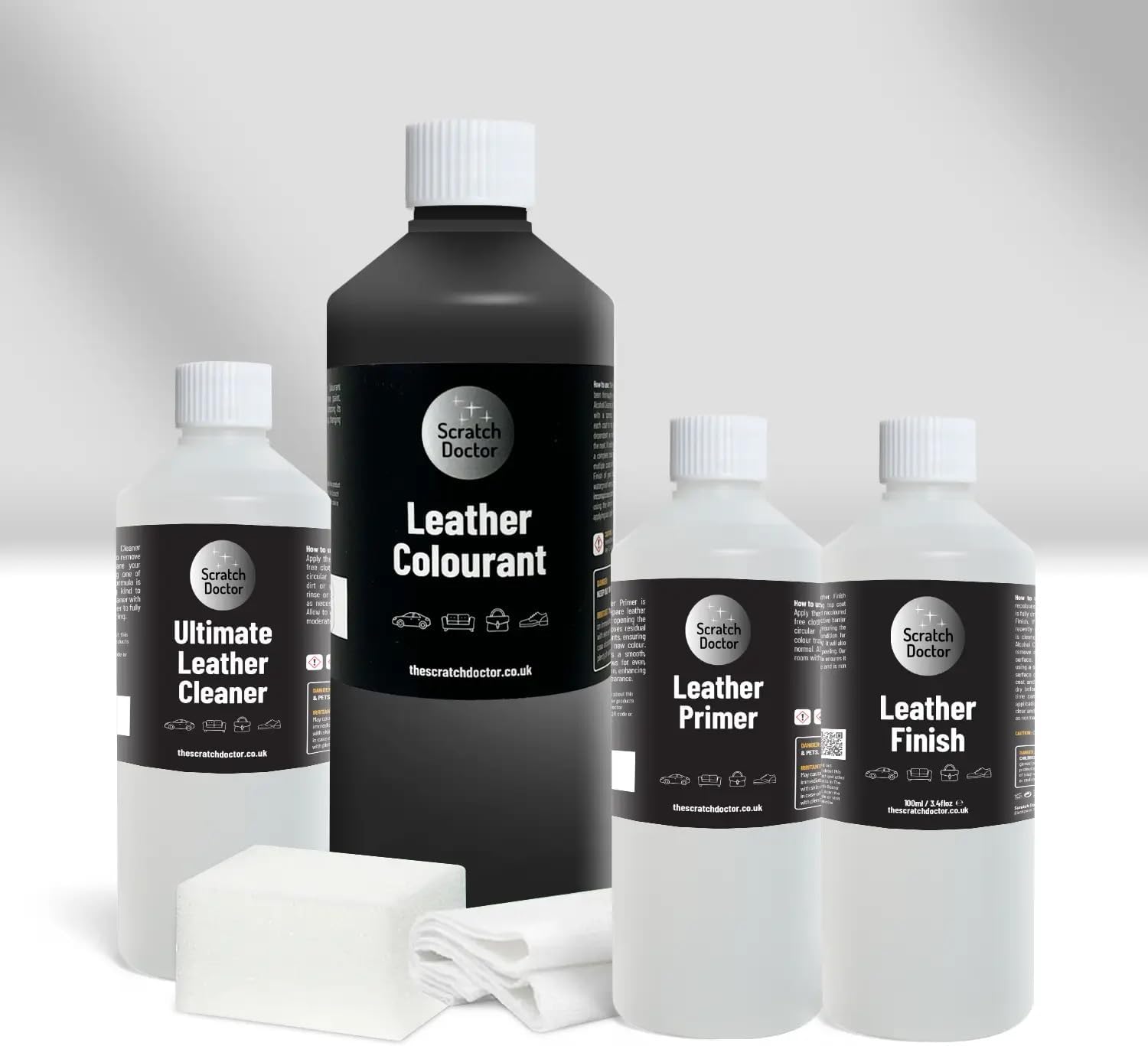 The Scratch Doctor Leather Recolouring Kit for Furniture & Car Seats | Clean, Dye & Protect | Includes Cleaner, Primer, Dye & Sealant (Dark Grey, 1000ml)