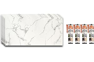 IZODEKOR Marble Look Cladding -4 Pcs 120x60cm- Panel for Bathroom, Kitchen & Bedroom, Alternative to Bathroom Tile, Shower Panels, with 4X Adhesives Sealantt | Carrara