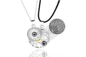 HMCEY Paare Halskette Sonne und Mond Freundschaftskette Magnetisch Anhänger Projektion Paare Halsketten Halskette Muttertag 100 Sprachen Ich Liebe Dich Schlüsselbein Halskette für Freunde und Liebhaber