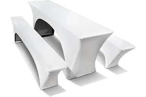 ‎TEXMAXX TEXMAXX® Stretch-Husse-Bierzeltgarnitur 3-teiliges Set - 70 cm x 220 cm in Weiß, 2 Bierbank- und Biertisch-Auflagen