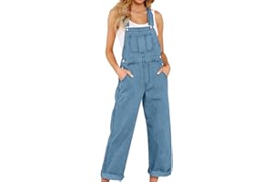 NUSGEAR 2024 Mono Vaquero Peto Mujer Jumpsuit Moda Casual Jeans Denim Deporte Mezclillas Pantalones Largo Color Sólido Peto Pierna Ancha Rompers Fiesta Suelto Camiseta sin Manga Cómodo Verano Primavera