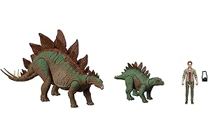 Klasyczna kolekcja Jurassic World Dominion, dr Sarah Harding, duży i mały stegozaur, realistycznie ruchomy, na 9,5 cm skali od 4 lat