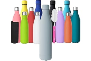 GeeRic Stainless Steel Water Bottle 1 litre, Double-walled Vacuum Insulated Metal Water Bottle 12 Hours Hot & 24 Hours Cold Drinks Cycling Bottles for Outdoor Sports Hiking Running 1000ml Gray