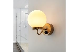 LICHT-ERLEBNISSE Applique de salle de bain laiton art nouveau Applique E14 Boule de verre avec interrupteur Applique salle de bain IP44 Applique murale