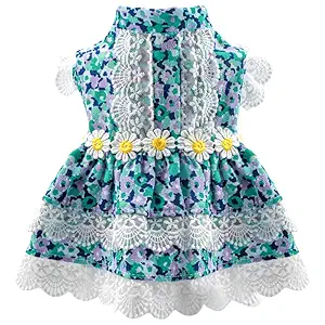 KUTKUT Flower Decor Eelgant Lace Princess Dress for Small Dogs | Sweetie Summer Skirt Dress for Chiuhuahua,Yorkii, Maltese etc (Size: M, Adjustable Bust: 36-40cm, Back Length: 30cm)