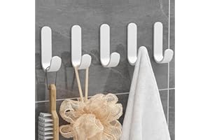Bosdontek Crochet Adhesif Mural, 12Pièces Auto adhésif Crochet, Crochet Adhésif en Acier Inoxydable, Blanc Accroche Torchon Cuisine Crochets Serviette Salle de Bain, Sans Perçage