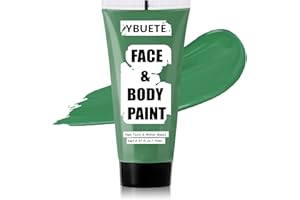 YBUETE Green Water Based Face Body Paint for St. Patrick’s Day, 2.37 OZ Large Tube Full Coverage Face Paint for Cosplay Gamora Hulk Witch, Washable Green Body Painting Cream Adult Halloween SFX Makeup