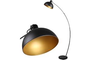 Osasy Lampadaire Arc, lampe à pied design rétro, Abat-jour réglable, 1x E27 max. 60 Watt, métal, en noir-doré,Lampadaires pour le salon, les salons,la lecture