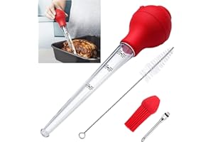 KAYCROWN Turkey Baster Set of 4, Commercial Grade Quality FDA Silicone Bulb Including Meat Marinade Injector Needle with Barbecue Basting Brush and Cleaning Brush for Easy Clean Up