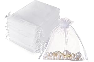 Leylve 100 Pièces Sachet Organza 10x15cm, Sac Cadeau, Pochette Bijoux, Sac de Mariage, Sac de Lavande, Faveur de Mariage, Fête de Festival, Cordon de Satin(Blanc)