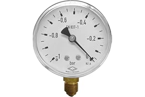 EMPEO by Messbo Manometer, NG 63-1-0 bar, 63mm Durchmesser, G1/4 Zoll Anschluss unten, Rohrfedermanometer, Gehäuse aus Stahl