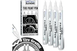 Zinueen Lot de 4 stylos à pneus blancs étanches - Pour voiture et moto - Étanche et résistant à l'humidité - Contrôle détaillé sans fuite - Pour pneus, rochers, bois, métal et plus encore