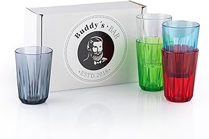 Buddy´s Bar - Juego de 6 vasos de plástico Tritan de 0,15 litros, sin BPA, aspecto de cristal, resistentes a la rotura, reutilizables y aptos para lavavajillas, 150 ml, multicolor