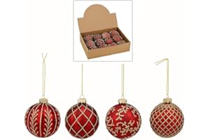 MC-Trend 12 edle Weihnachtskugeln im Set aus Glas (Ø 8 cm) – einzigartige Christbaumkugeln für Festliche Eleganz. Glanz und Stil für Ihren Weihnachtsbaum (Rot Gold)